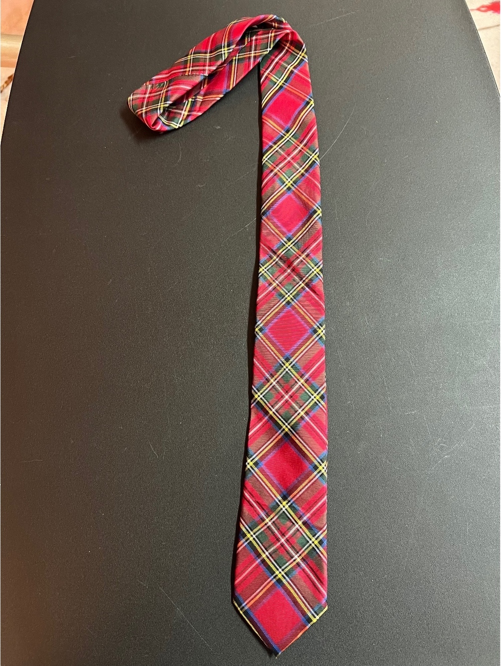 Ralph Lauren Red Green Tartan 100% Silk Mens Necktie Tie Christmas